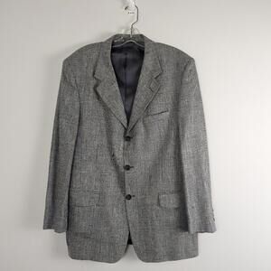 Men's Plaid Wool Blazer - Grey - Size 42R